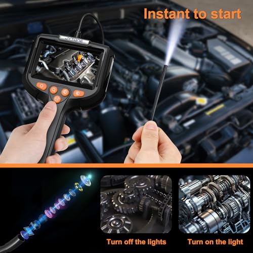 Endoscope Camera with Light, 5.5mm Waterproof Borescope with 4.3" HD Screen, 33ft Semi-Rigid Cable for Automotive, Plumbing, Pipe Inspection 4.3IN-33FT