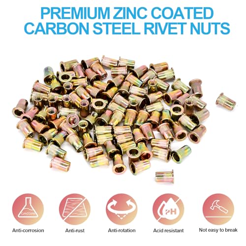 Trivd Frol 400PCS 1/4"-20 Rivet Nuts, Carbon Steel UNC Flat Head Rivets 400PCS (1/4''-20)
