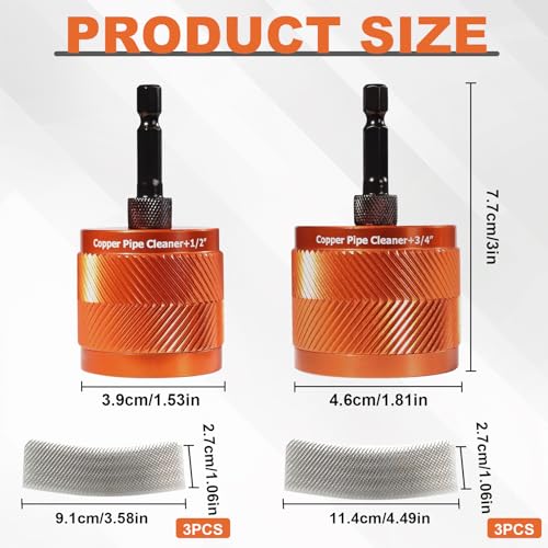 Pipe cleaner, copper pipe cleaner for drilling set - 2-piece, metal pipe cleaning brush set, professional pipe tools, for removing rust stains and paint stains (Orange) Orange