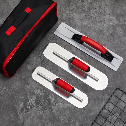 MorningRo 4 Pcs Concrete Hand Tools Set Includes Cement Magnesium Hand Float 16'' x 3-1/8'' Stainless Steel Pool Trowel 16'' x 4'' & 14'' x 4'' Flat Concrete Finishing Trowel and Tool Bag A Regular
