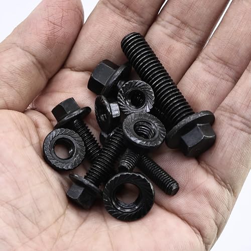 Flanged Bolts and Nuts Kit, Black Alloy Steel Grade 10.9, 245 Pieces, M6 M8 M10, Hex Flange Head, Black Oxide Finish 245PCS M6 M8 M10 Bolts and Nuts Kit