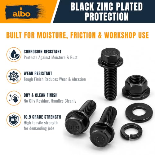 ALBO M10-1.5 x 100mm Flange Hex Bolt Kit, 40 PCS, 10.9 Black Zinc, PRO M10x100mm
