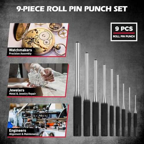 25-Piece Punch and Chisel Set with Roll Pin Punches, Includes Taper, Pin, Center Punches & Cold Chisels for Metalworking, Automotive, and Craft Use 25-piece Set With Roll Pin Punches