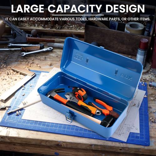 15 Inch Metal Tool Box with Lock & Handle- Portable Heavy Duty Workshop