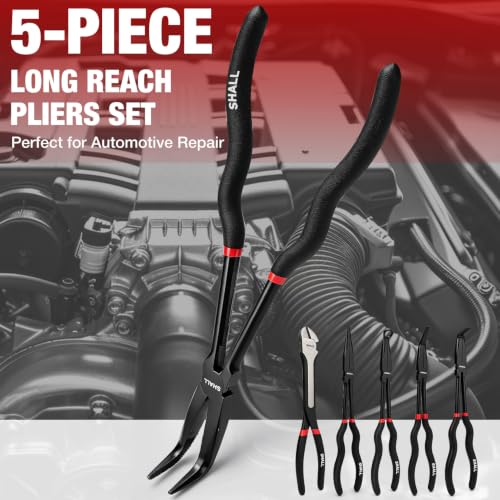 SHALL 5-Piece 11-Inch Long Reach Needle-Nose Pliers Set with Storage Pouch