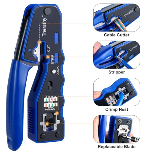 RJ45 Pass Through Crimp Tool Kit, Ethernet Crimping Tool for RJ45 Kit for Cat5/5e/6