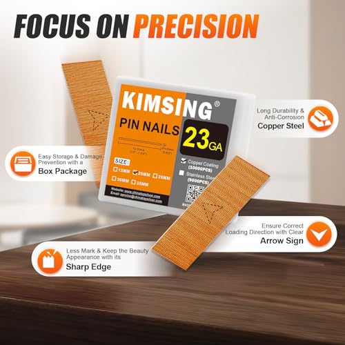 KIMSING P620 23 Gauge 3/4-Inch Pin Nails × 10,000PCS with CTS P625C 23 Gauge Pin Nailer