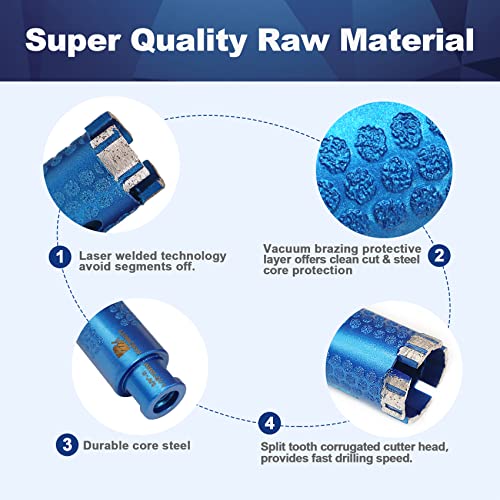 Diamond Core Drill Bit,BRSCHNITT 1-1/2 Inch Laser Welded Diamond Hole Saw&Adapter