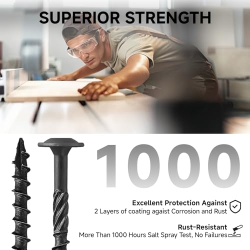 #14 x 4-1/2 Inch Structural Wood Screws Kit(55PCS), Heavy Duty Exterior Timber Screws, Black Lag Screws for Wood with Washer Head, Structural Construction Screws with T30 Star Drive Bit #14 x 4-1/2" 55