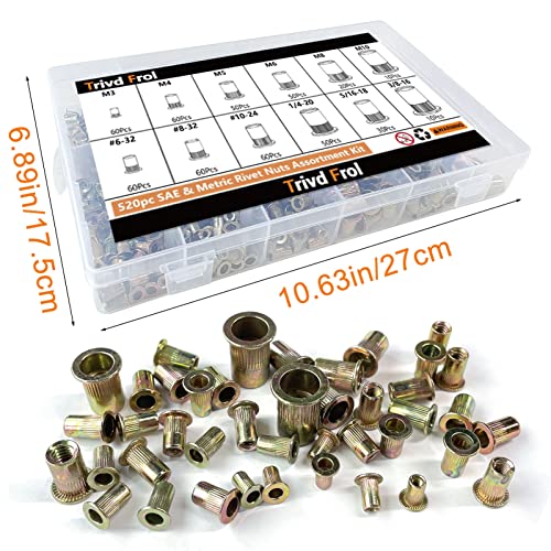 Trivd Frol 520PCS SAE & Metric Rivet Nut Kit, 6-32 to 3/8-16, M3 to M10