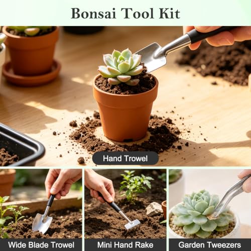Bonsai Tools Set, 26 Pcs Garden Tools Set for Beginner, Includes Bonsai Wire Kit, Pruning Shears, Plant Mat, Bonsai Scissors, Succulent Tools in Leather Storage Bag, Ideal Gardening Gifts for Women
