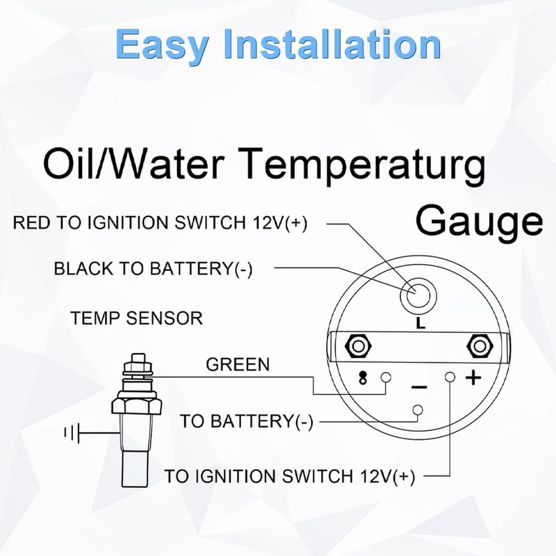 WATERWICH 2" 52mm Oil Temp Temperature Gauge Meter Kit 50-150℃ Digital LED Display DC12V for Car Truck Vehicle Automotive