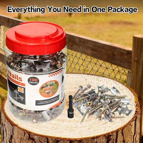 100 PCS Fence Staples–304 Stainless Steel Fence Nails for Softwood Reusable Fasteners Wire Fencing Screws for Mesh/Woven Wire, Quick Power Drill Installation – Ideal for Farms, Gardens & Outdoor Use 100