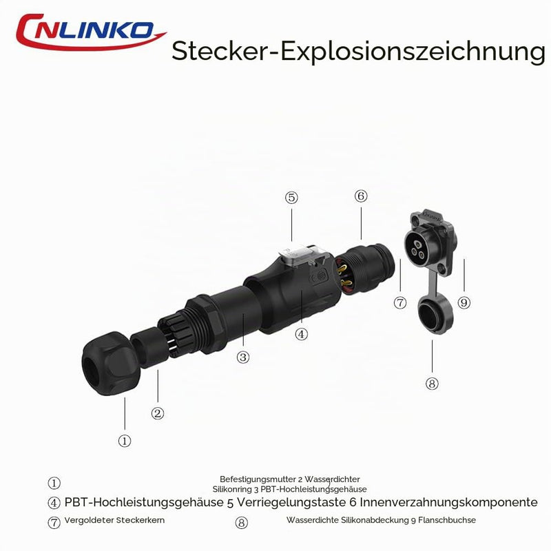 CNLINKO LP-16 Industrial Waterproof Connector IP68 Round Connector Quick Release Aviation Plug PBT Housing Plug Aviation Connector M16 2-9 Pin Flange Socket (3 Pin) Plug without cable 3 Pin