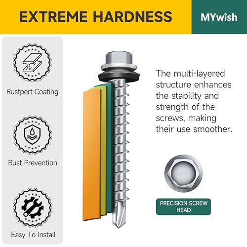 Mywish 385 Pieces #8#10#12 Hex Head Self Drilling Screws Assortment Kit & 100pcs #10 x 1 Hex Head Self-Drilling Sheet Metal Roofing Screws, High Strength Sheet Metal Screws