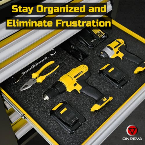 ONREVA Tool Box Foam Organizer 22x18x2 inch 3Pack, Kaizen Sheets for Pro Tool Control, Custom Tool Shadow Inserts for Cases & Drawers, High Density Polyethylene Foam, Black with Yellow