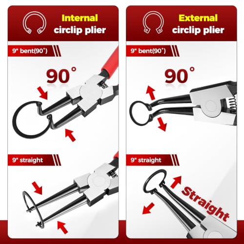 BILITOOLS 4PC 9" Internal & External Snap Ring Pliers Set 9'' Internal & External Snap Ring Pliers Set