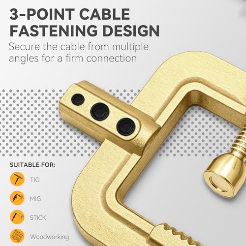 HITBOX Welding Ground Clamp, Solid Brass Heavy Duty Screw-Lock C-Style Earth Clamp, 400A for TIG MIG MMA/Stick Welders, 2.3" Jaw Opening, 1.65 lb