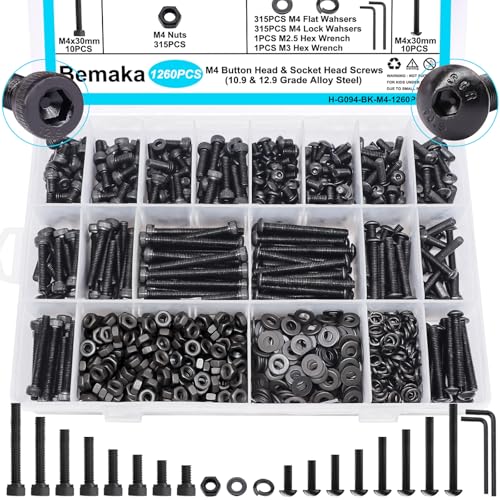 1260PCS Black M4 Metric Screw Assortment Kit + 2285PCS M2 M3 M4 M5 Metric Screw Assortment Kit, 6-20mm Socket Head & Button Head Screws Bolts and Nuts Kit