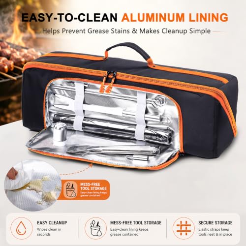 22" Grill Tool Storage Bag, BBQ Utensil Organizer for Blackstone Griddle Black/Orange 22" - Style B