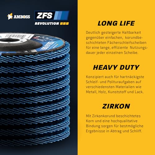 Set of Serrated Discs Diameter 125 mm K41-120 (2 Pieces) for Steel/Stainless Steel Polishing Deruster, Fillet Seam Grinding, AMBOSS Tools ZFS Lamellar Grinding Disc Blue Angle Grinder Professional Diameter 125 mm – serrated washer
