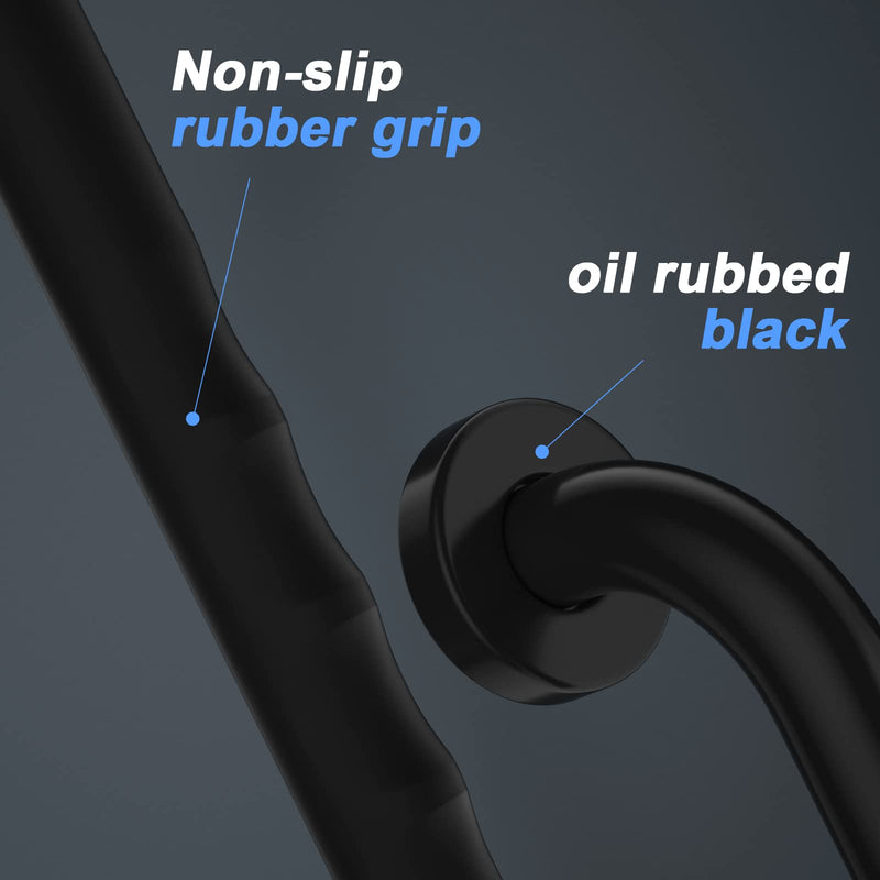 2 Pack 12 Inch Anti-Slip Shower Grab Bars w/Rubber Grip, iMomwee Stainless Steel Bathroom Wall Mount Matte Black Grab Bar Handle, Safety Balance Handrail, Handicap Elderly Senior Assist Bath Handle matte black with rubber grip