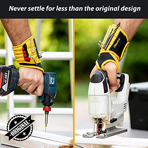 BINYATOOLS Magnetic Wristband Yellow - Black Bundle | Super Strong Magnets Holds Screws, Nails, Drill Bit. Unique Wrist Support Design Cool Handy Gadget Gifts