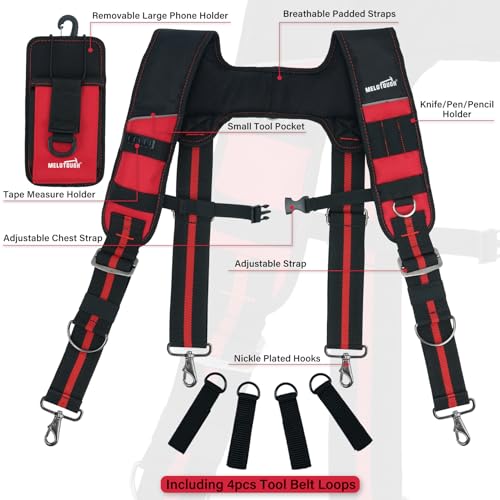MELOTOUGH 2 pcs Tool Belt Suspenders Construction Bag Suspenders Padded Work belt Suspenders for Carpenter/Electrician/Roofing/Farmer work Suspension Rig