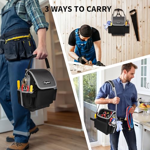 Chyaidach Electrician Tool Bag, 30-Pockets Heavy Duty Tool Pouch with Hard Bottom & Shoulder Strap, Utility Toolbox Storage Organizer for Service Tech HVAC Electrical Plumber