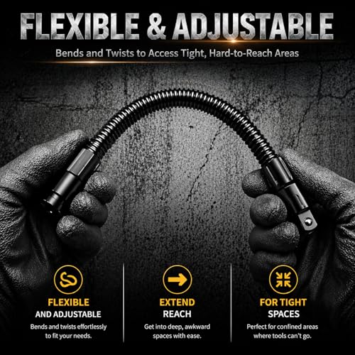 jintion 1/2 Flexible Shaft Extension Socket Wrench Extender for Electric Ratchet Impact Tools Tight Spots Bendable Rotary Rod with L Type Steel Spring for Tight Spaces Automotive Repair (2pcs) 250mm + 350mm | 2pcs