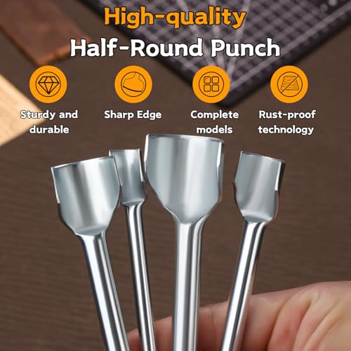 52 Shape Style Leather Hole Punch Tool for Belts, 14 Sizes Corner Punch, Half-Round Punch Set, End Punch, Punch Tool Set Hole Punch Cutter, Leather Punch Tool for Craft