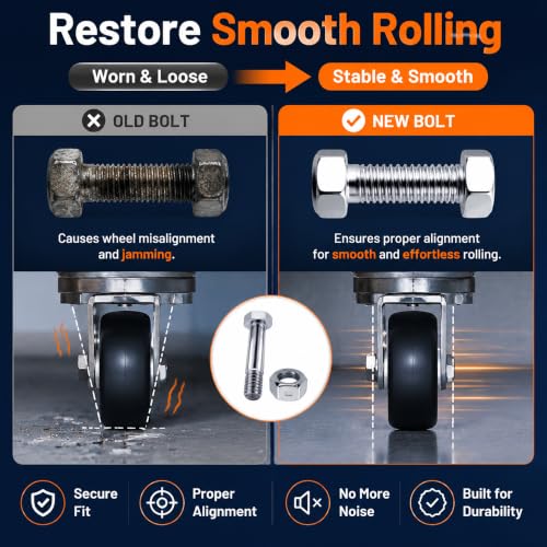 Wheelbarrow Caster Wheel Axle Bolts Kit, M8 x 2.5 Inch Heavy Duty Carriage Bolts with Hex Lock Nuts for 3, 4, and 5 Inch Wheels, Trolleys, Flatbed Carts, 50 Sets