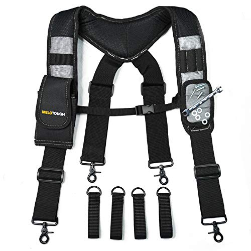 MELOTOUGH 1 Pack Magnetic Suspenders Tool Belt Suspenders with Magnetic Wristand Large Moveable Phone Holder + 1 Pack Tool Holster Cordless Drill Holster