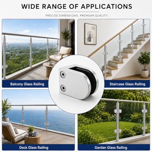 4-Pcs Round Flat-Back Glass Clamps, 304 Stainless Steel, Polished 4 D,Hair line
