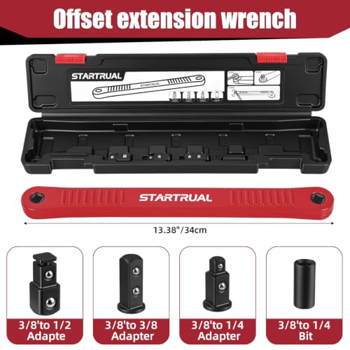 3/8 inch Offset Extension Wrench, Impact Ready Socket Wrench Universal Extender Tool with 1/2", 3/8", 1/4" Square Drive for Tight Spaces (Red) Red