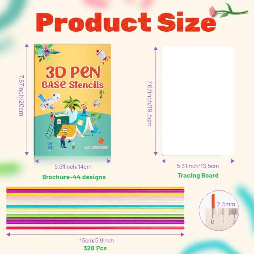 Wiseten 3D Pen Filament Refills Set, 320PCS 2.5mm PCL Filament for 3Doodler