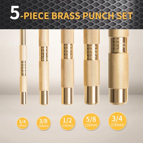 5-Piece Brass Punch Set, Removing Repair Tool, 1/4", 3/8", 1/2", 5/8", 3/4" Brass Pin Drive Punch Set, Replace 67003-MAI 045256670034