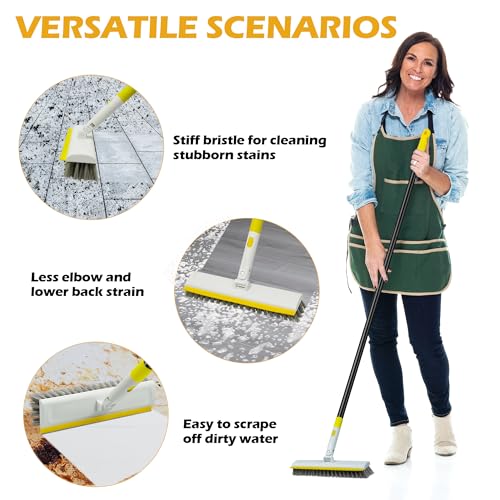 Floor Scrub Brush with 127CM Long Handle for Cleaning, 2 in 1 Scrape Scrubber Brush with Squeegee, 180° Rotating Tile Tub Scrub Brushes Attachment for Clean Bathroom Deck Kitchen and Wall