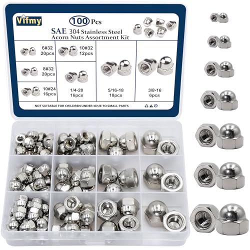 SAE Black Stainless Steel Acorn Nuts Assortment Kit (80Pcs) & Vifmy 304 Stainless Steel Acorn Nuts Assortment Kit(100PCS)