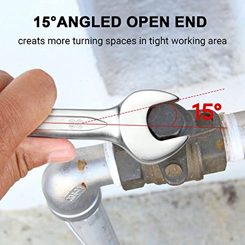 Jetech 36mm Combination Wrench, Metric 12-Point Chrome Vanadium Steel Spanner, Industrial Grade with 15-Degree Offset, Sand Blasted Finish, Heat-Treated Forged Tool