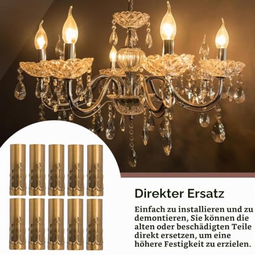 Pack of 10 Metal Candle Base Covers, E14 Candelabra Base Candle Lamp Holder, Metal Tube Chandelier Covers for Chandelier, Candle Lights, DIY Lighting (Gold Bronze)
