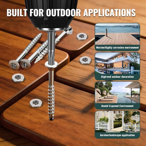 #8 x 1-5/8" Stainless Steel Wood Screws,304HC3 Exterior Deck Screws,300 PCS
