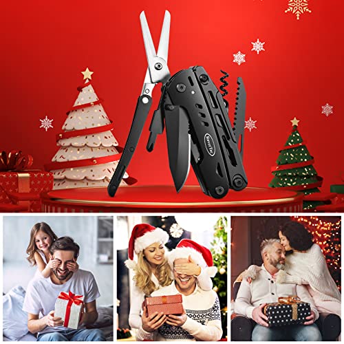 RoverTac 18-in-1 Multitool Pocket Knife with Pliers, Saw, Corkscrew & Detachable Scissors, Multi Tool with Safety Lock, 9 Screwdriver Bits, Camping Gear, Gifts for Men Black