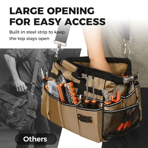 16" Tool Bag, 19-Pocket Tool Organizer with Adjustable 51.2" Shoulder Strap