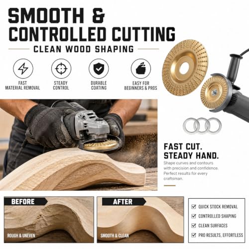 Pack of 3 Wood Sanding Discs for Angle Grinder Roughing Discs, Inner Diameter 22 mm, Tungsten Carbide Sanding Disc & Wood Grinding Disc, Tungsten Carbide Disc for Wood Grinding
