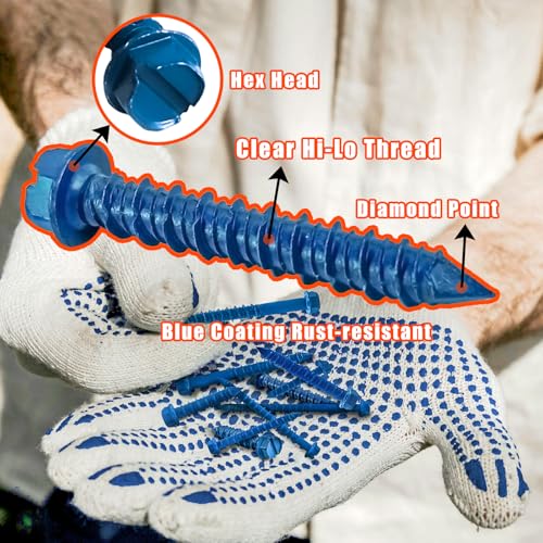 200Pcs 3/16" 1/4" Hex Head Concrete Screws with Drill Bit and Driver bit 200Pcs 1-1/4" to 2-3/4" Slotted Hex Head