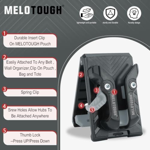 MELOTOGH 3 Pack Quick Release Belt Clip for Pouch,Drill Holster,MELOTOUGH Universal Drill Holster for Tool Belt, Heavy Duty Tool Holster with Quick Release Belt Clip, Grip Strap & Multi-Size Adapter