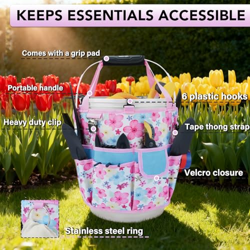 KUNN Garden Tool Organizer Belt Multifunctional Work Apron Pouch for Gardeing Florist Plumbing,Black + Gardening Gift for Women Men 5 Gallon Bucket Tool Organizer with 18 Pockets