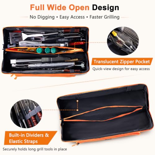 22" Grill Tool Storage Bag, BBQ Utensil Organizer for Blackstone Griddle Black/Orange 22" - Style B