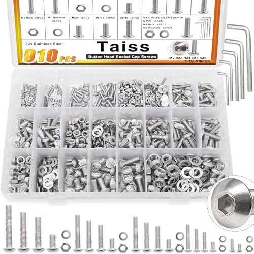 Taiss 910PCS Metric Screw Assortment M2 M3 M4 M5 M6,304 Stainless Steel Button Head Socket Cap+3670PCS Metric Screw Assortment M2 M3 M4 M5 33 Sizes Button & Socket Head Screws